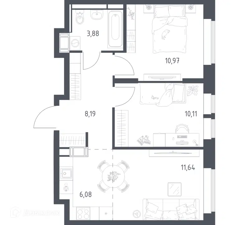 2-комнатная квартира 50.87 м² Большое Путилково