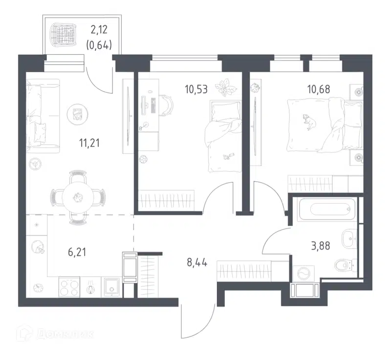 2-комнатная квартира 51.59 м² Большое Путилково