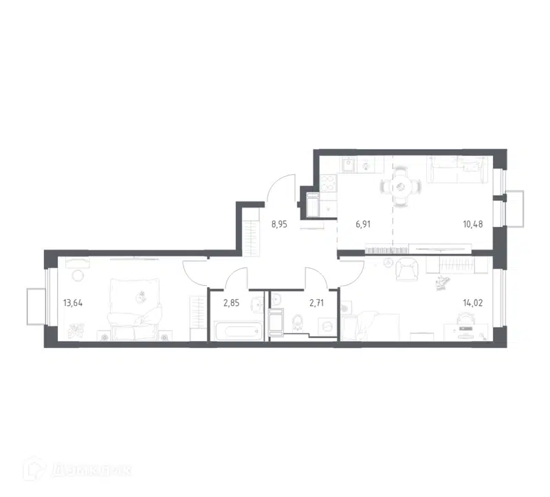 2-комнатная квартира 59.56 м² Большое Путилково