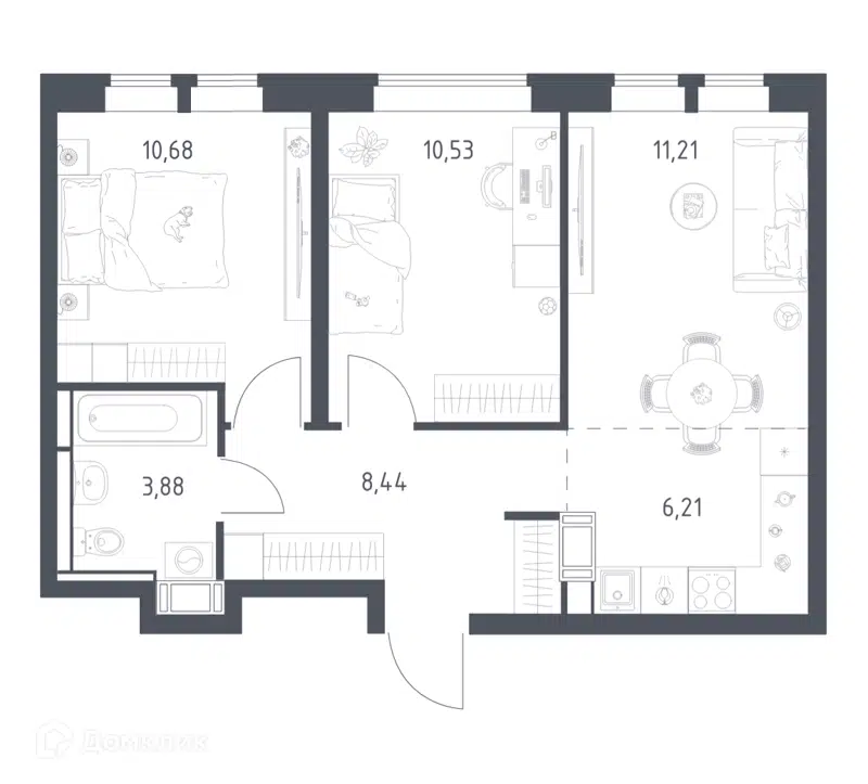 2-комнатная квартира 50.95 м² Большое Путилково