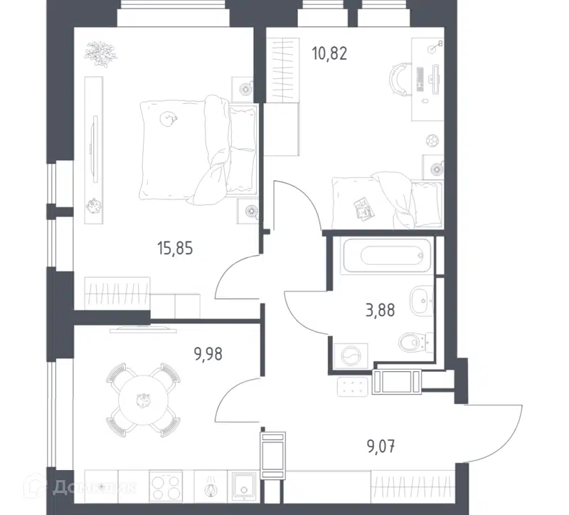 2-комнатная квартира 49.6 м² Большое Путилково