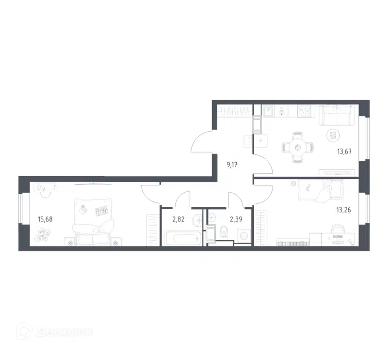 2-комнатная квартира 56.99 м² Большое Путилково