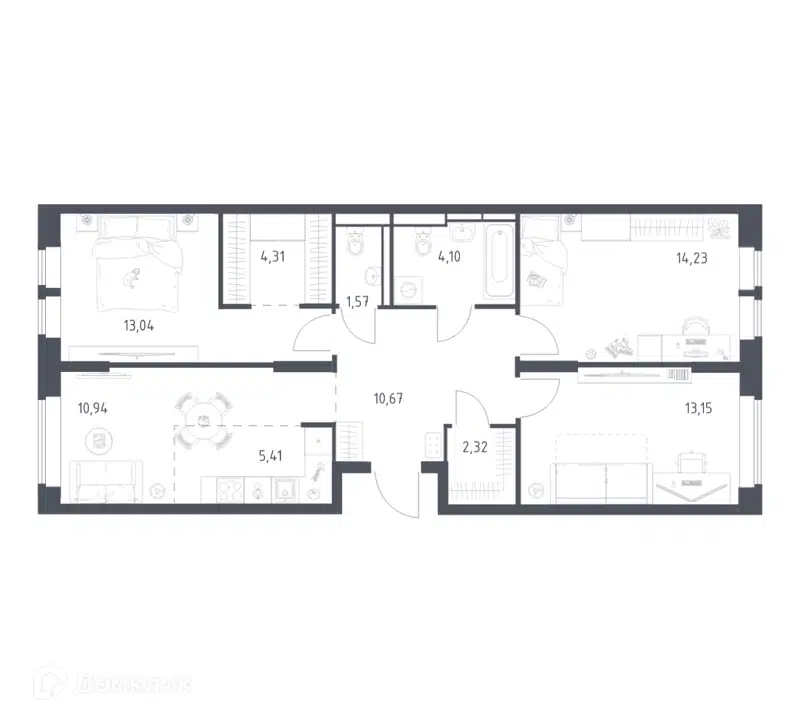 3-комнатная квартира 79.74 м² Большое Путилково