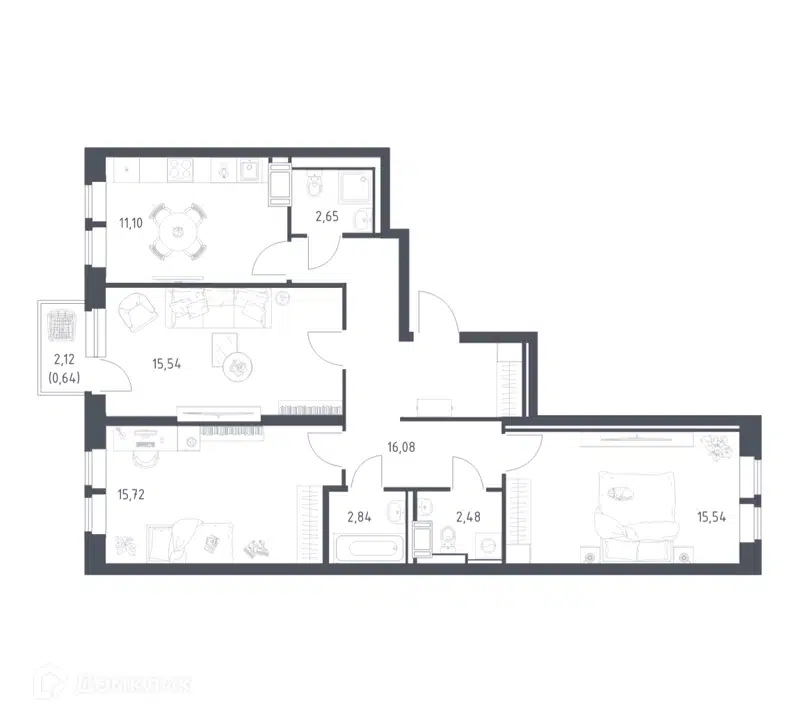 3-комнатная квартира 82.59 м² Большое Путилково