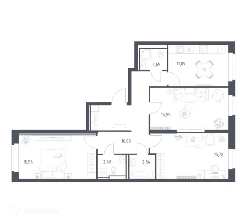 3-комнатная квартира 81.95 м² Большое Путилково