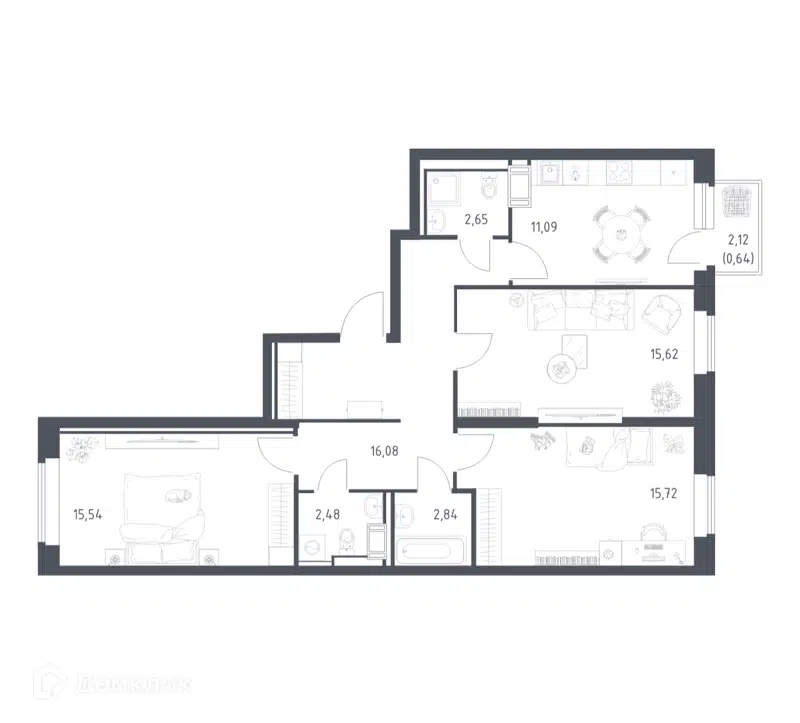 3-комнатная квартира 82.66 м² Большое Путилково