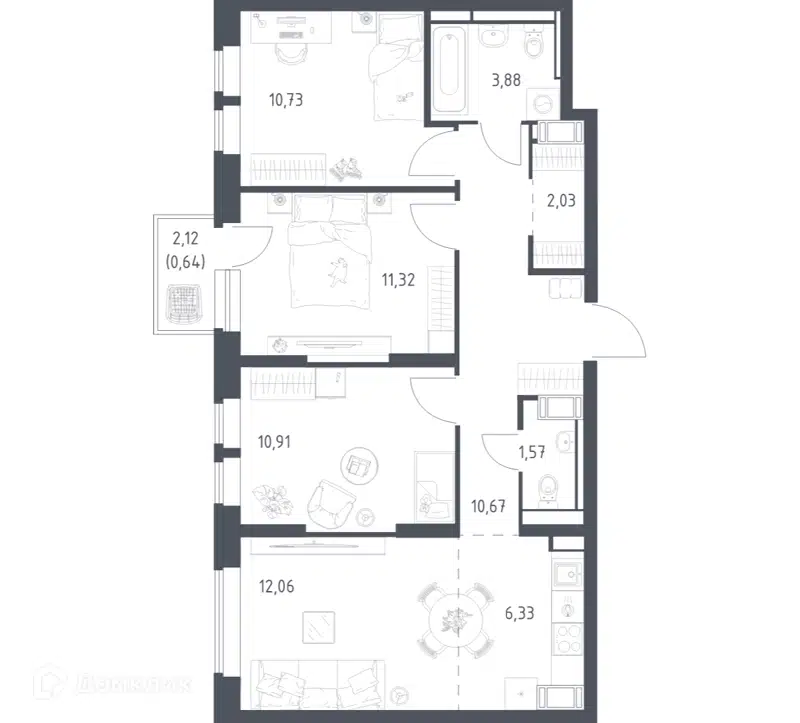 3-комнатная квартира 70.14 м² Большое Путилково
