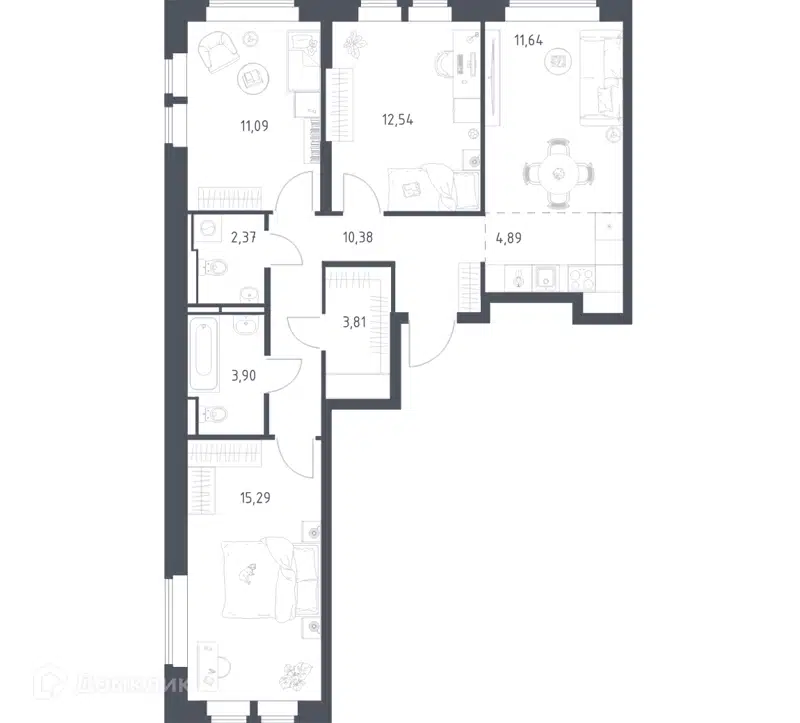 3-комнатная квартира 75.91 м² Большое Путилково