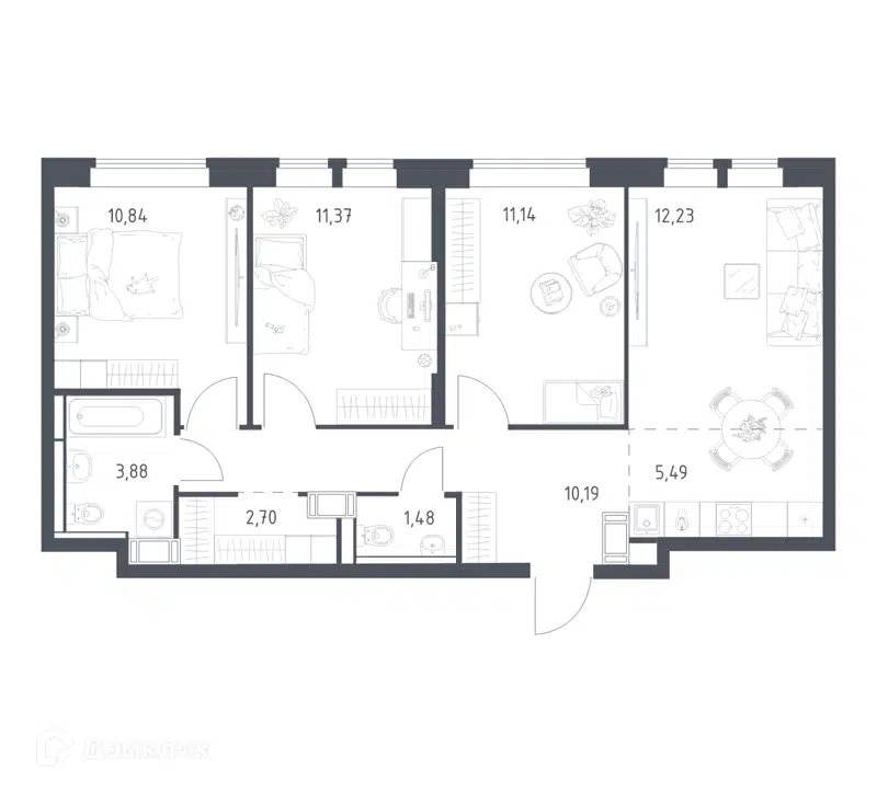 3-комнатная квартира 69.32 м² Большое Путилково