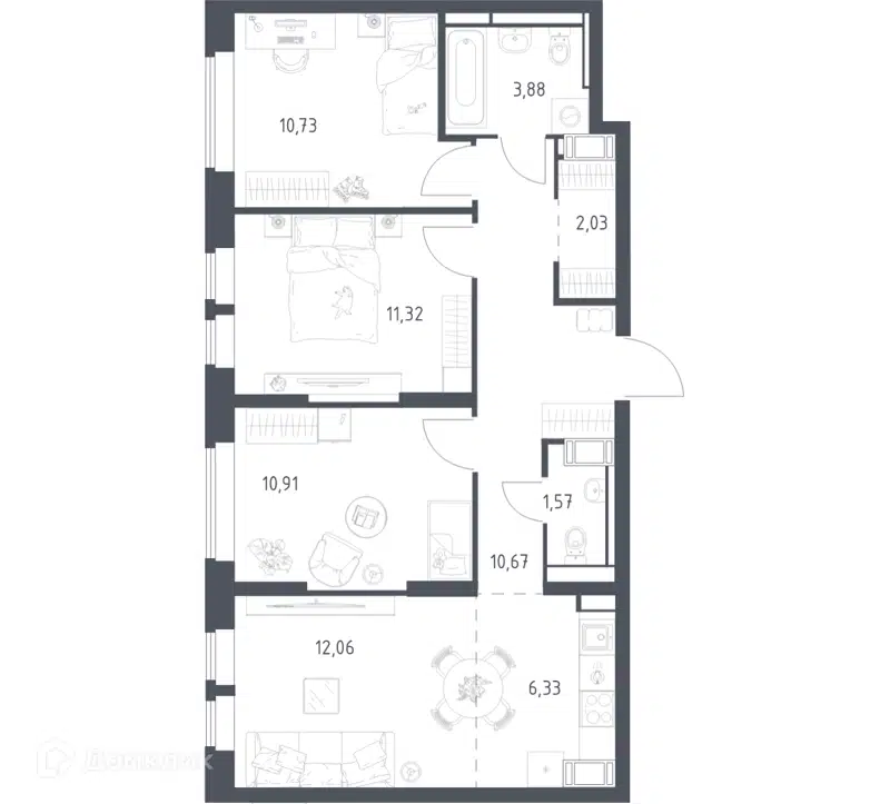 3-комнатная квартира 69.5 м² Большое Путилково