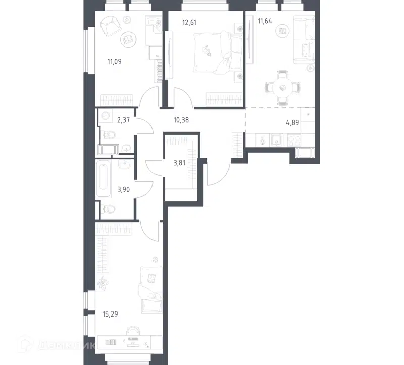 3-комнатная квартира 75.98 м² Большое Путилково