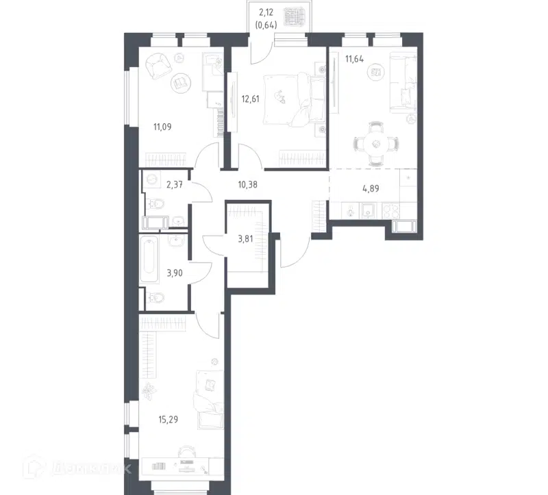 3-комнатная квартира 76.62 м² Большое Путилково