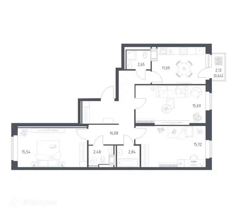 3-комнатная квартира 82.73 м² Большое Путилково