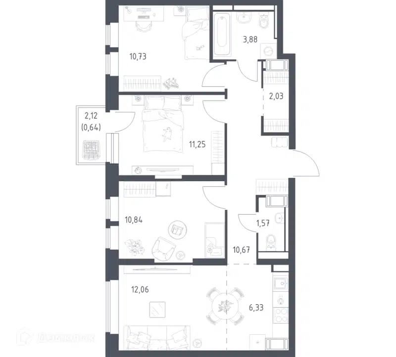 3-комнатная квартира 70 м² Большое Путилково