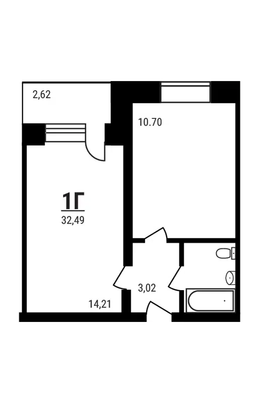 1-комнатная квартира 32.49 м² Дружный