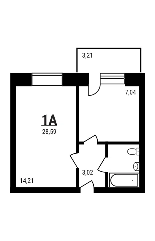 1-комнатная квартира 28.59 м² Дружный