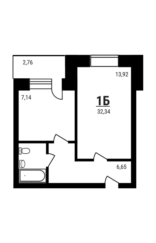 1-комнатная квартира 32.34 м² Дружный
