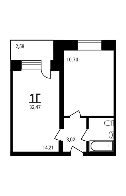 1-комнатная квартира 32.47 м² Дружный