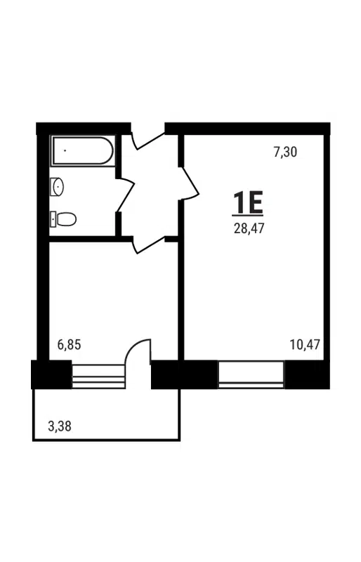 1-комнатная квартира 28.63 м² Дружный
