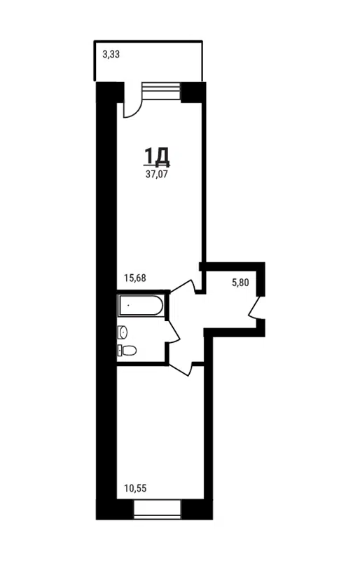 1-комнатная квартира 37.07 м² Дружный