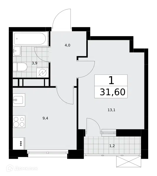 1-комнатная квартира 31.6 м² Скандинавия