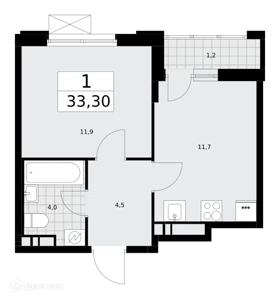 1-комнатная квартира 33.3 м² Скандинавия