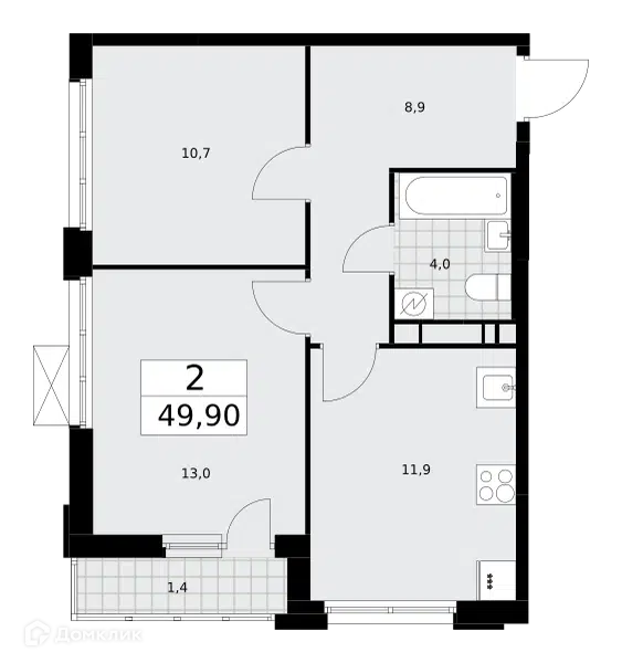2-комнатная квартира 49.9 м² Скандинавия