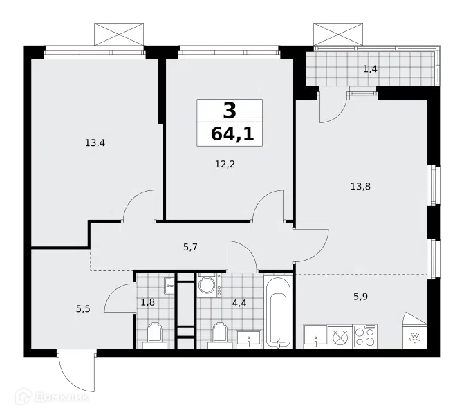 3-комнатная квартира 64.1 м² Скандинавия