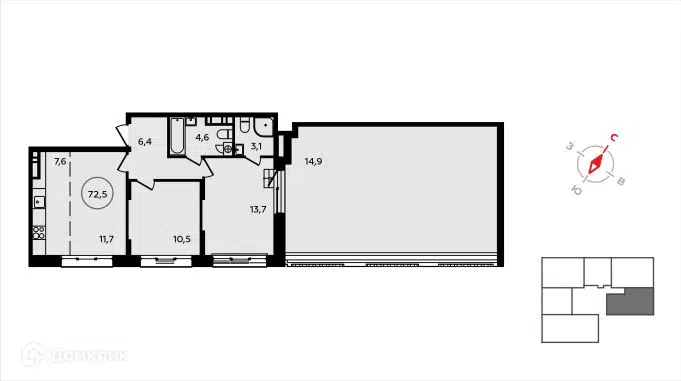 3-комнатная квартира 73.6 м² Скандинавия