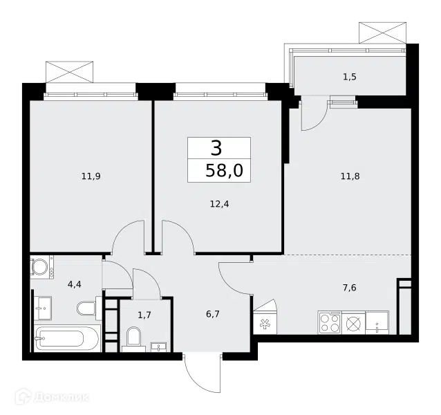 3-комнатная квартира 58 м² Скандинавия