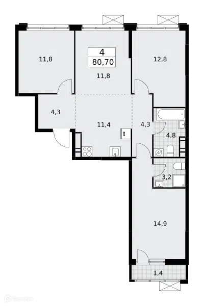 4-комнатная квартира 80.7 м² Скандинавия