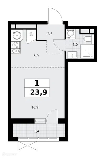 Студия 23.9 м² Родные кварталы