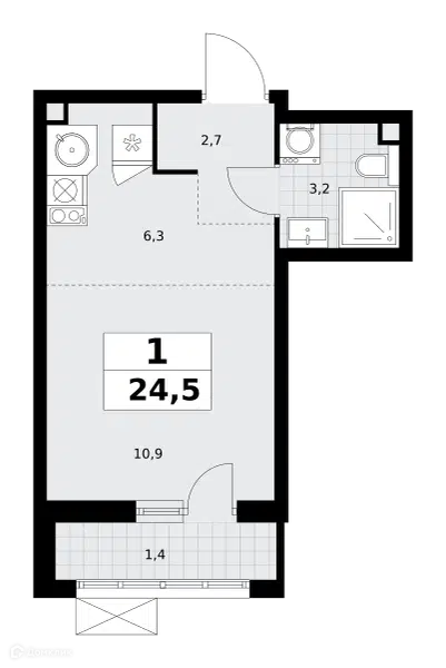 Студия 24.5 м² Родные кварталы