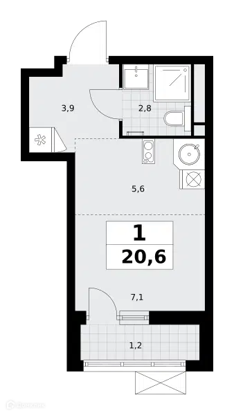 Студия 20.6 м² Родные кварталы