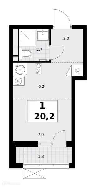 Студия 20.2 м² Родные кварталы
