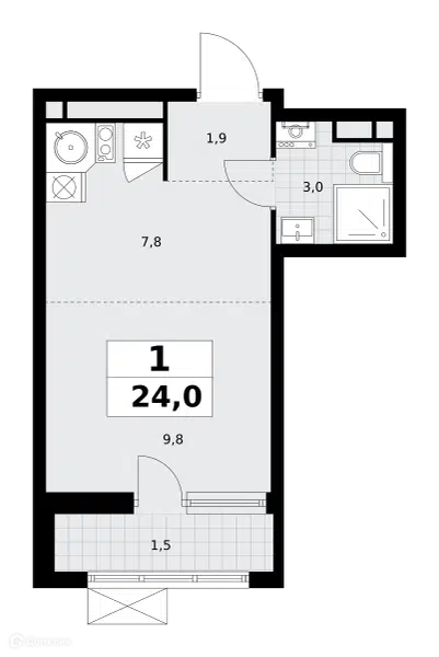 Студия 24 м² Родные кварталы