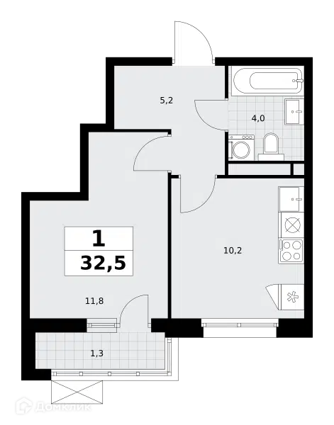 1-комнатная квартира 32.5 м² Родные кварталы