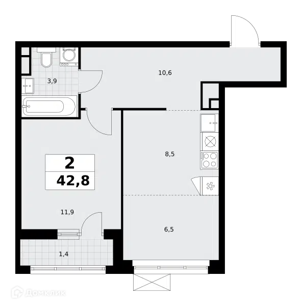 2-комнатная квартира 42.8 м² Родные кварталы