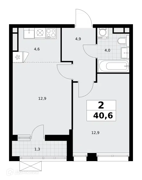 2-комнатная квартира 40.6 м² Родные кварталы