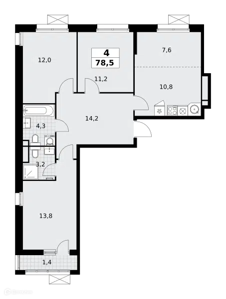 4-комнатная квартира 78.5 м² Родные кварталы