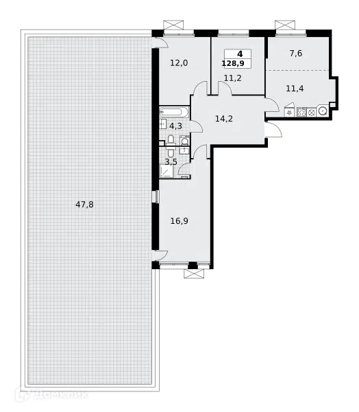 4-комнатная квартира 128.9 м² Родные кварталы