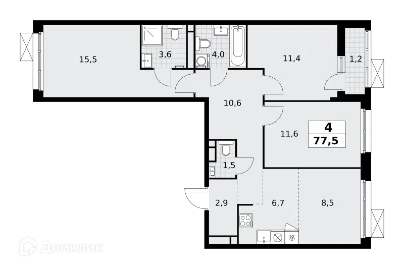 4-комнатная квартира 77.5 м² Родные кварталы