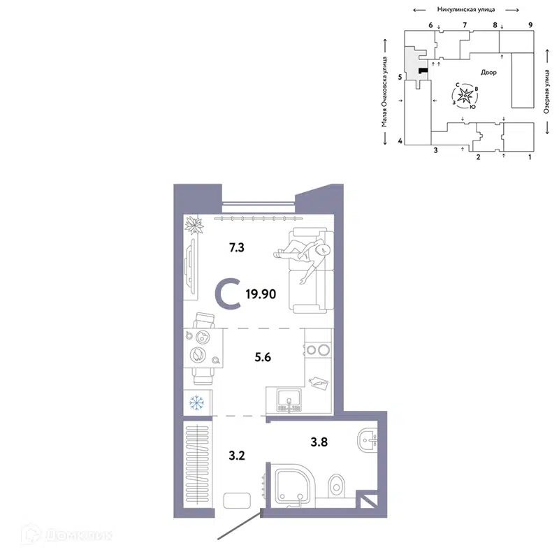 1-комнатная квартира 19.9 м² Страна.Озёрная
