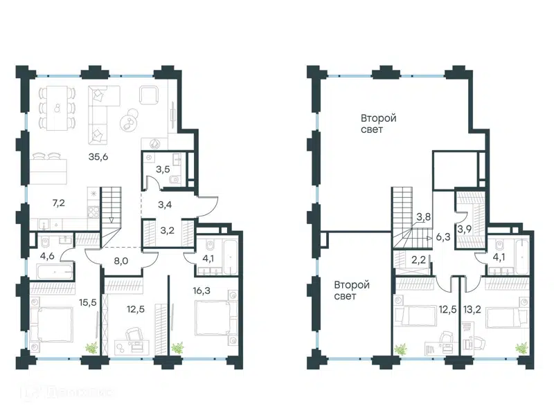 5-комнатные апартаменты 159.9 м² Левел Бауманская