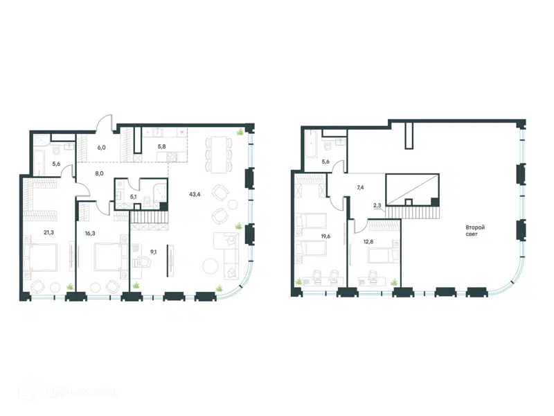 4-комнатная квартира 168.3 м² Левел Академическая