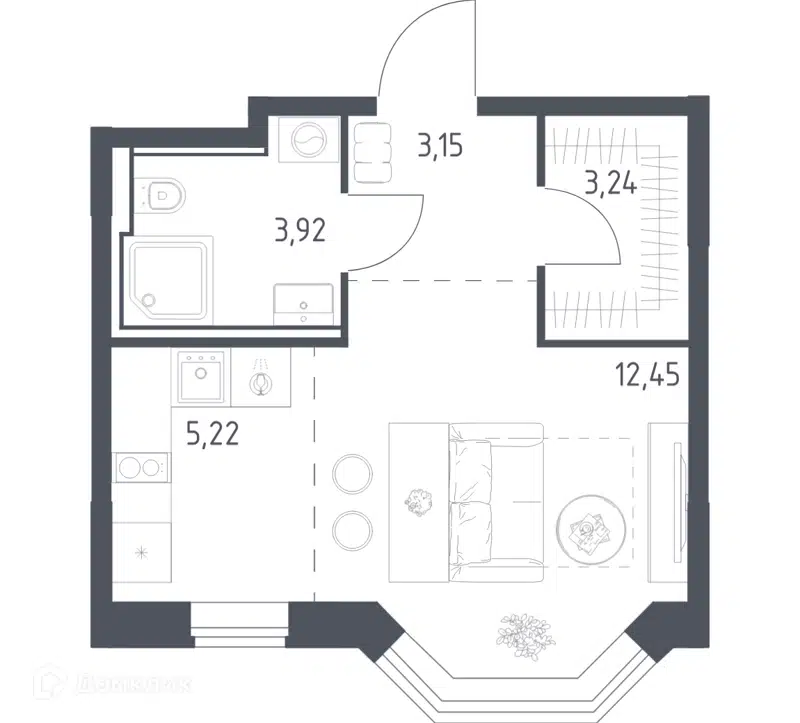Студия 27.98 м² Квартал Домашний