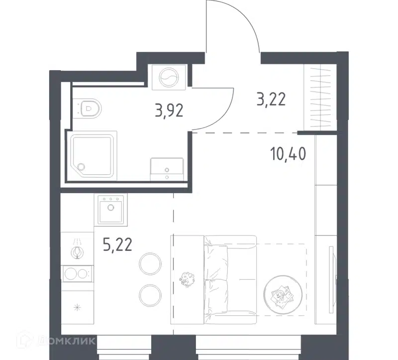 Студия 22.76 м² Квартал Домашний