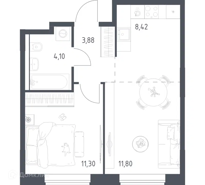 1-комнатная квартира 39.5 м² Квартал Домашний