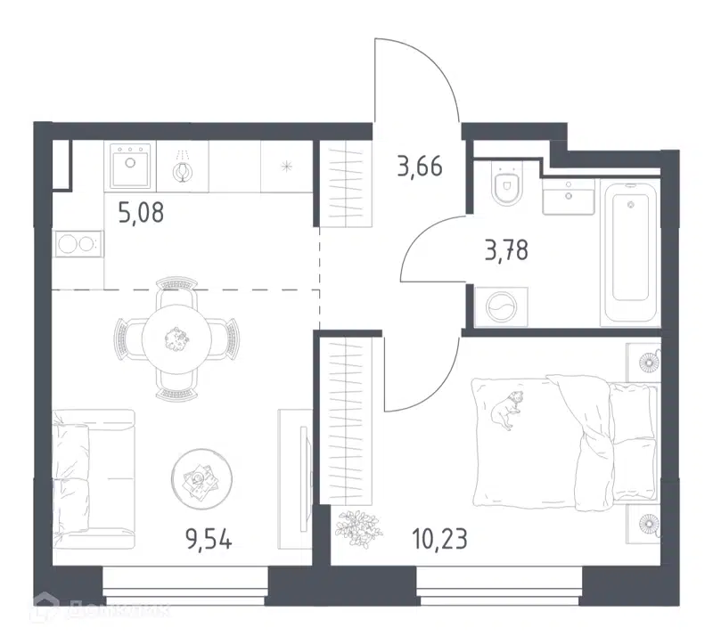 1-комнатная квартира 32.29 м² Квартал Домашний