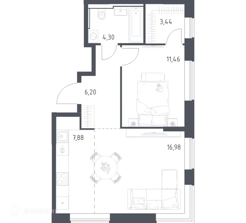 1-комнатная квартира 50.26 м² Квартал Домашний